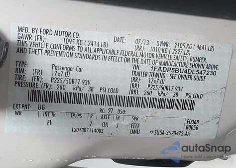 2013 Ford C-Max Sel z USA, uszkodzony, nr VIN 1FADP5BU4DL547230